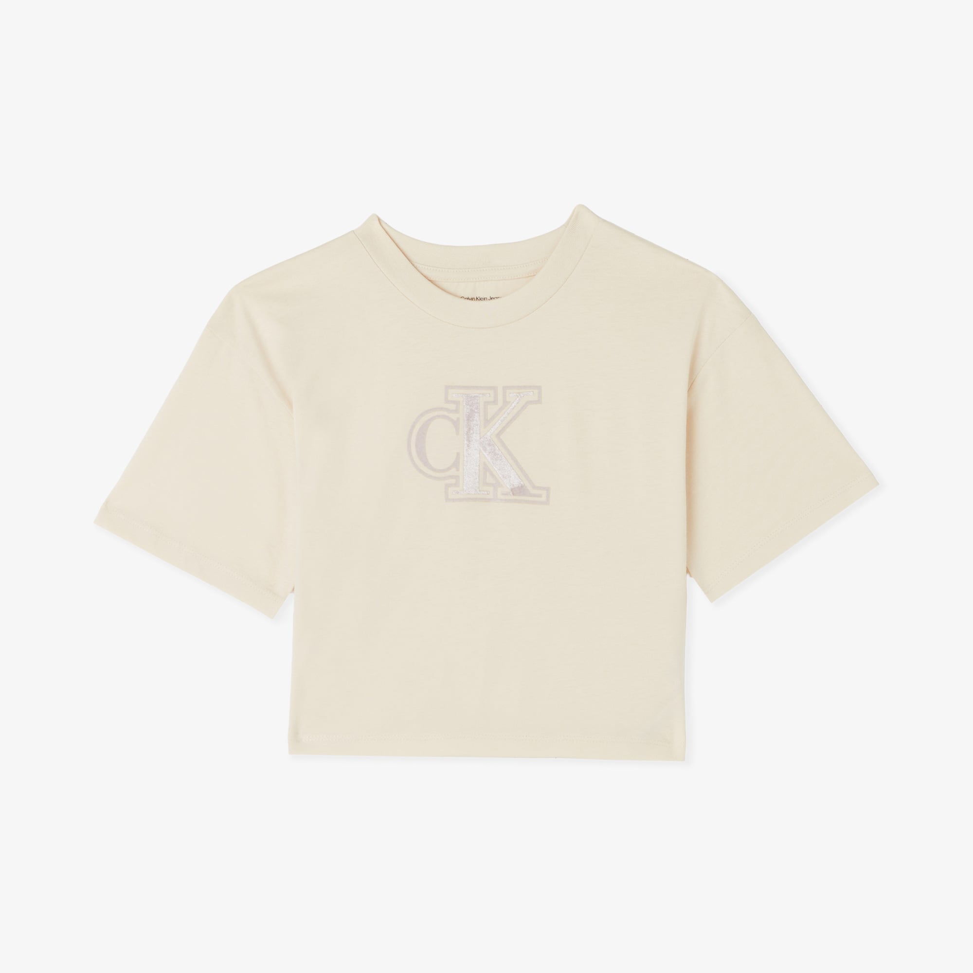  Calvin Klein Velvet Monogram Boxy Çocuk Krem T-Shirt