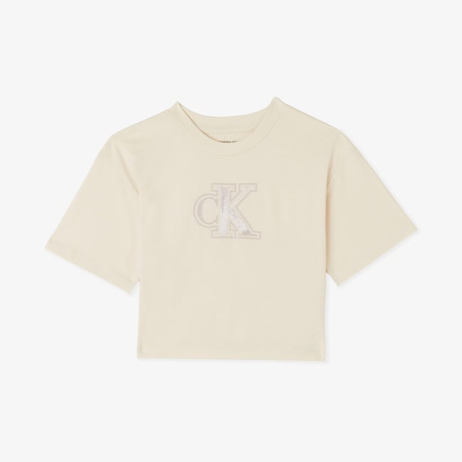  Calvin Klein Velvet Monogram Boxy Çocuk Krem T-Shirt