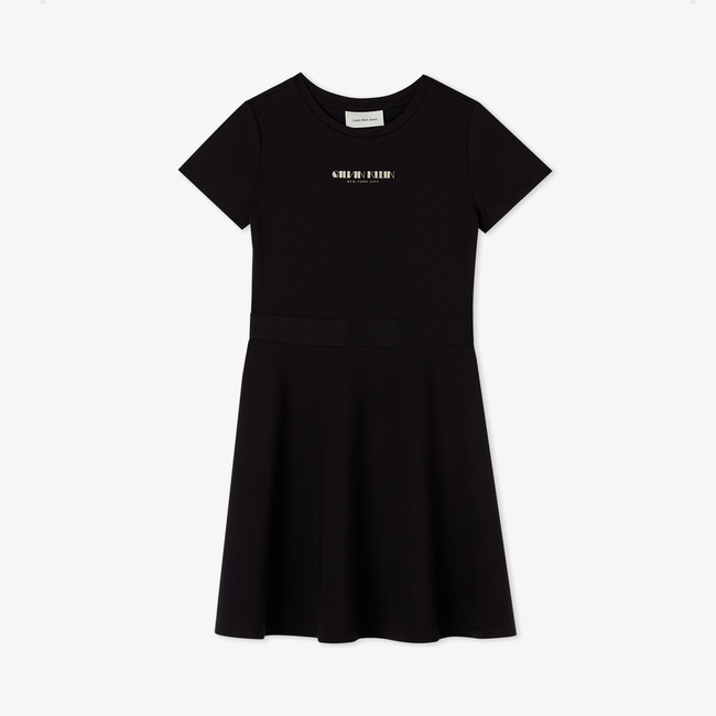  Calvin Klein Fit And Flare Punto Çocuk Siyah Elbise