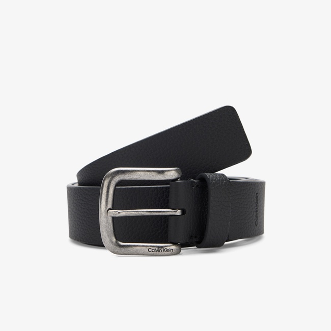  Calvin Klein Round Buckle Pebbled 35mm Erkek Siyah Kemer