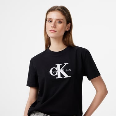  Calvin Klein Classic Monologo Metallic Kadın Siyah T-Shirt
