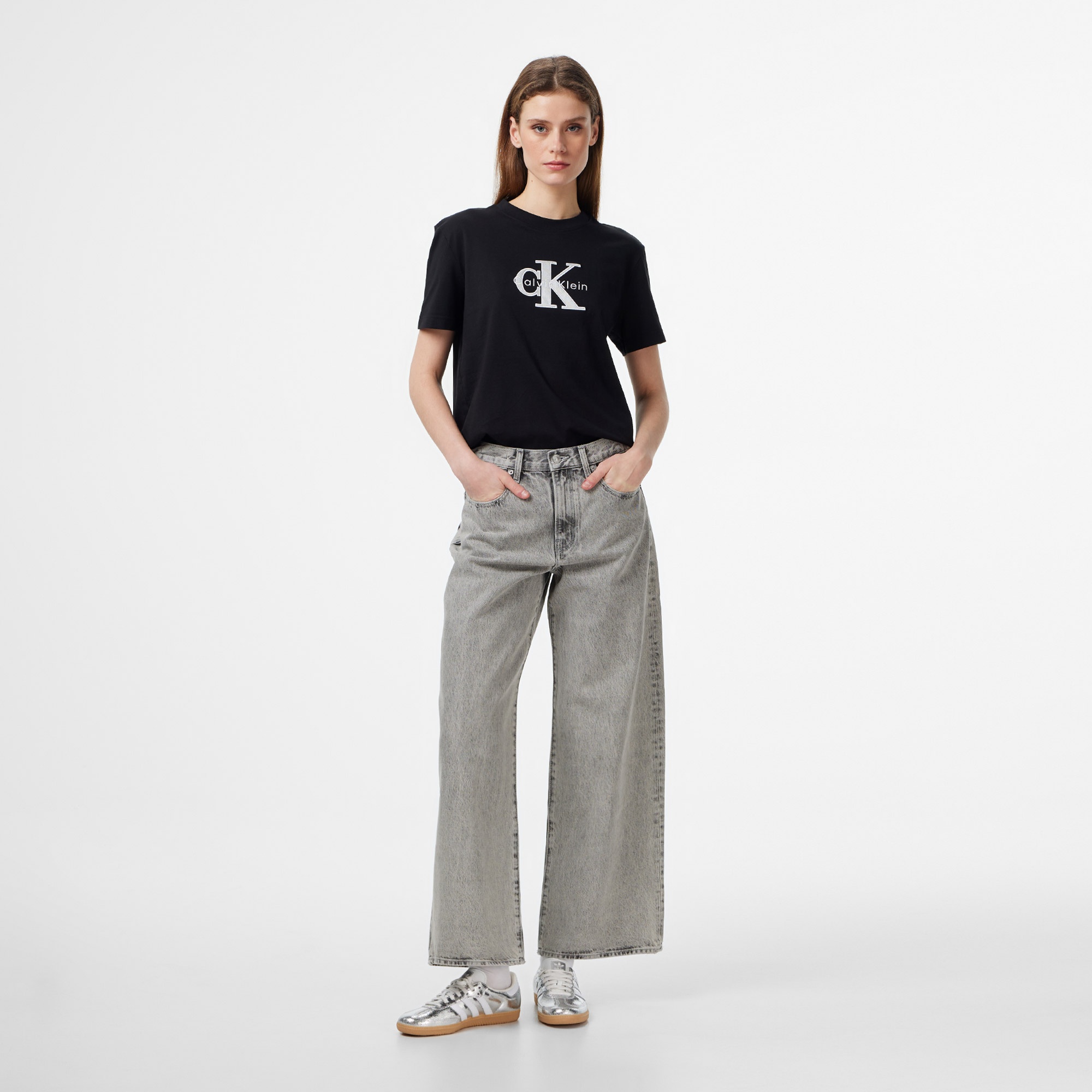 Calvin Klein Classic Monologo Metallic Kadın Siyah T-Shirt
