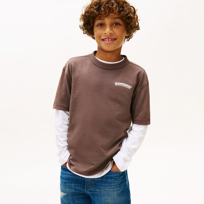  Tommy Hilfiger Puff Print Graphic Çocuk Kahverengi T-Shirt