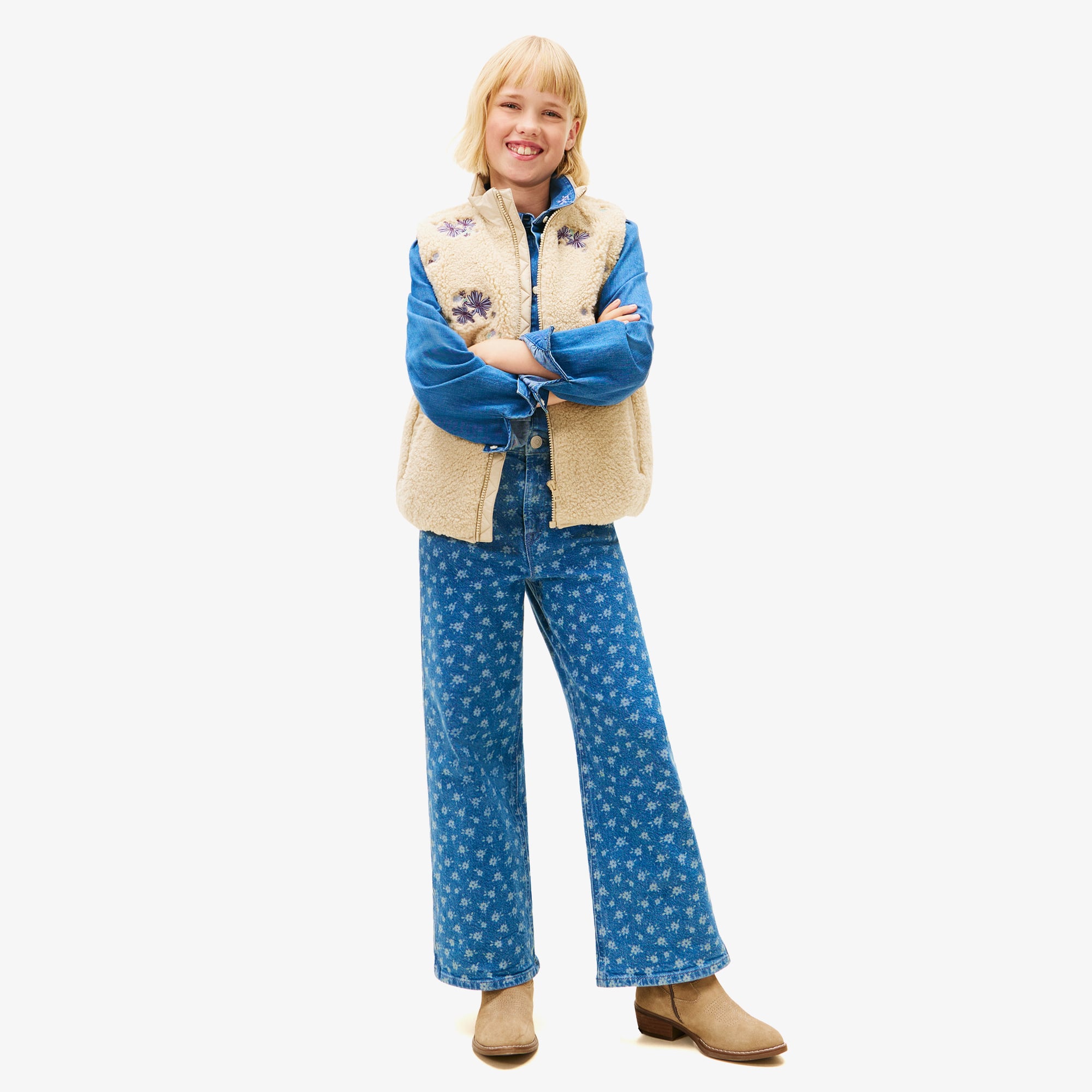  Tommy Hilfiger Mabel Wide Leg Flower Aop Jeans Çocuk Mavi Pantolon