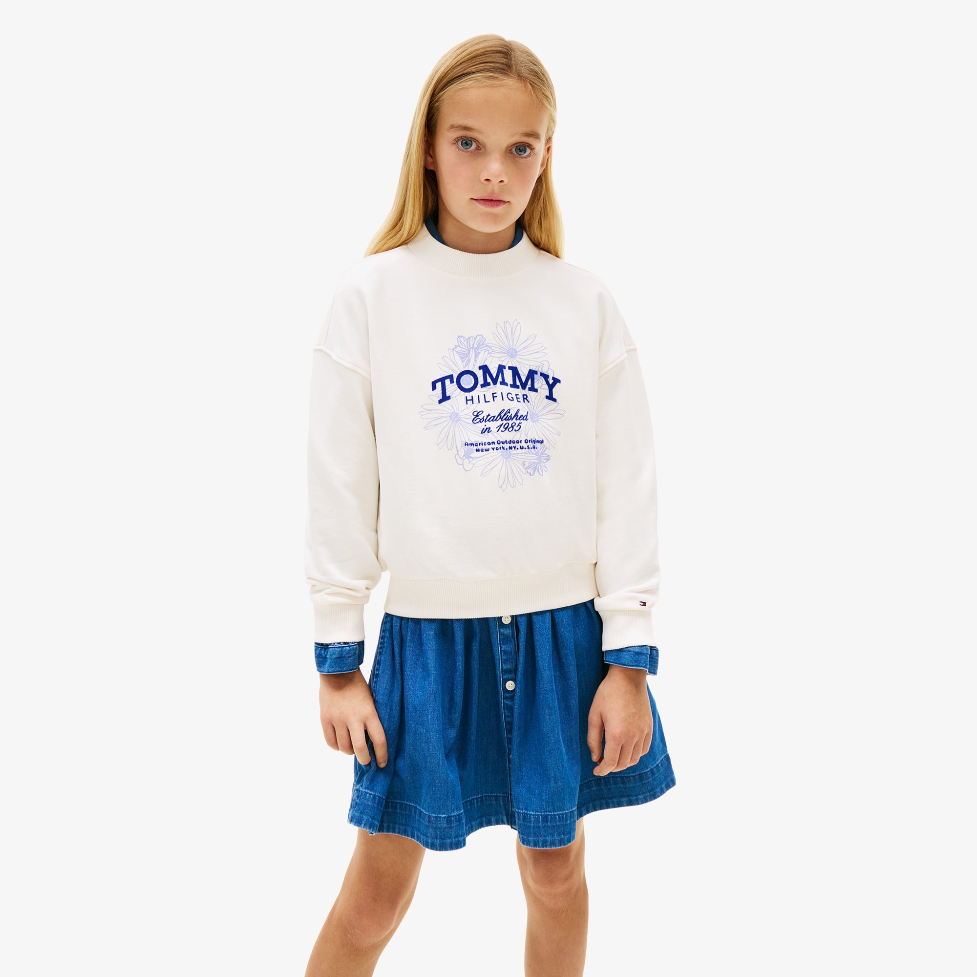 Tommy Hilfiger Flower Çocuk Beyaz Sweatshirt