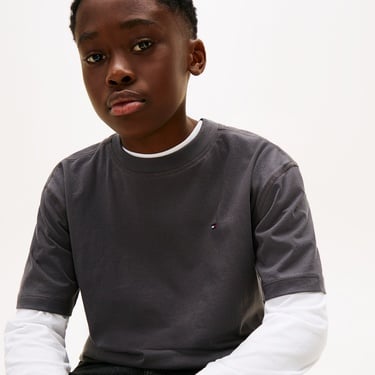  Tommy Hilfiger Washed Faded Graphic Çocuk Gri T-Shirt