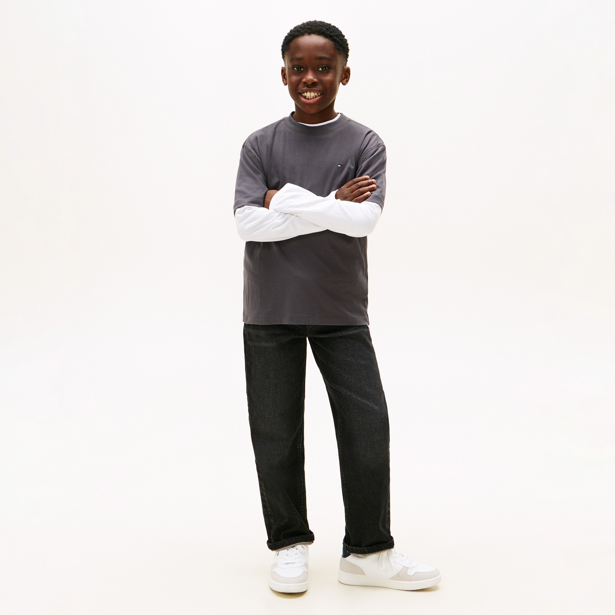 Tommy Hilfiger Washed Faded Graphic Çocuk Gri T-Shirt