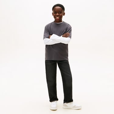  Tommy Hilfiger Washed Faded Graphic Çocuk Gri T-Shirt