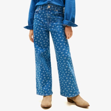  Tommy Hilfiger Mabel Wide Leg Flower Aop Jeans Çocuk Mavi Pantolon