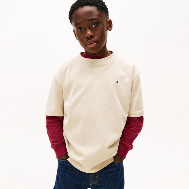  Tommy Hilfiger Washed Faded Graphic Çocuk Bej T-Shirt