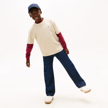  Tommy Hilfiger Washed Faded Graphic Çocuk Bej T-Shirt