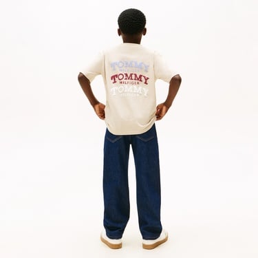  Tommy Hilfiger Washed Faded Graphic Çocuk Bej T-Shirt