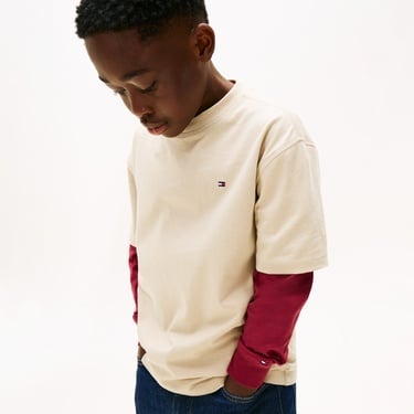  Tommy Hilfiger Washed Faded Graphic Çocuk Bej T-Shirt