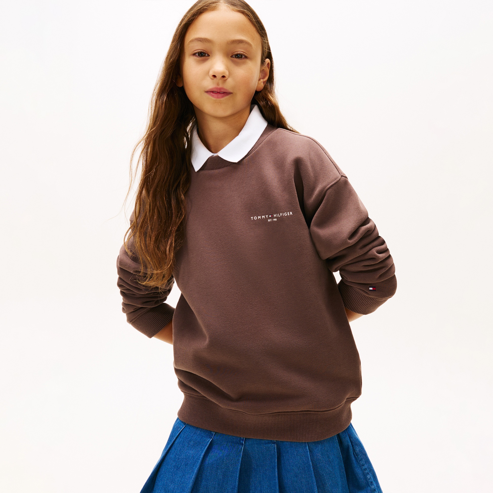Tommy Hilfiger Mini Corp C-Neck Çocuk Kahverengi Sweatshirt