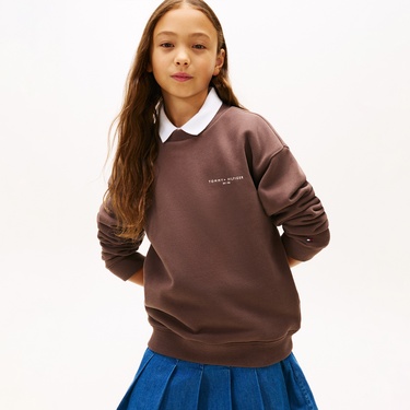  Tommy Hilfiger Mini Corp C-Neck Çocuk Kahverengi Sweatshirt
