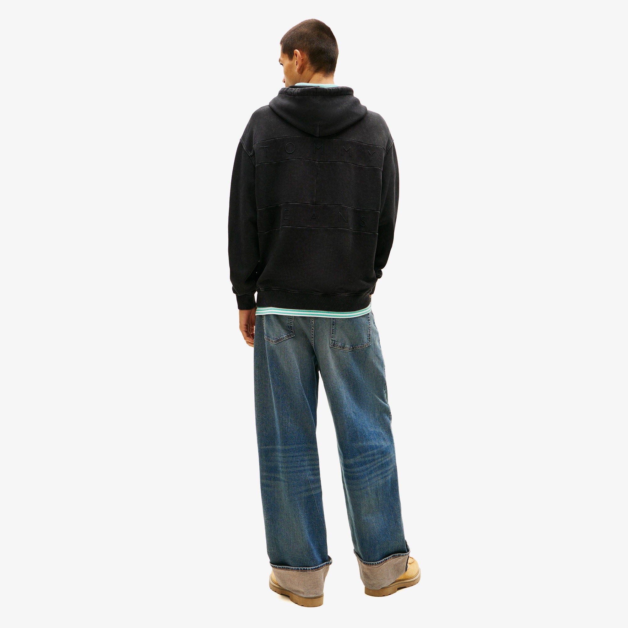 Tommy Hilfiger Relaxed Overdyed Flag Hood Erkek Siyah Sweatshirt