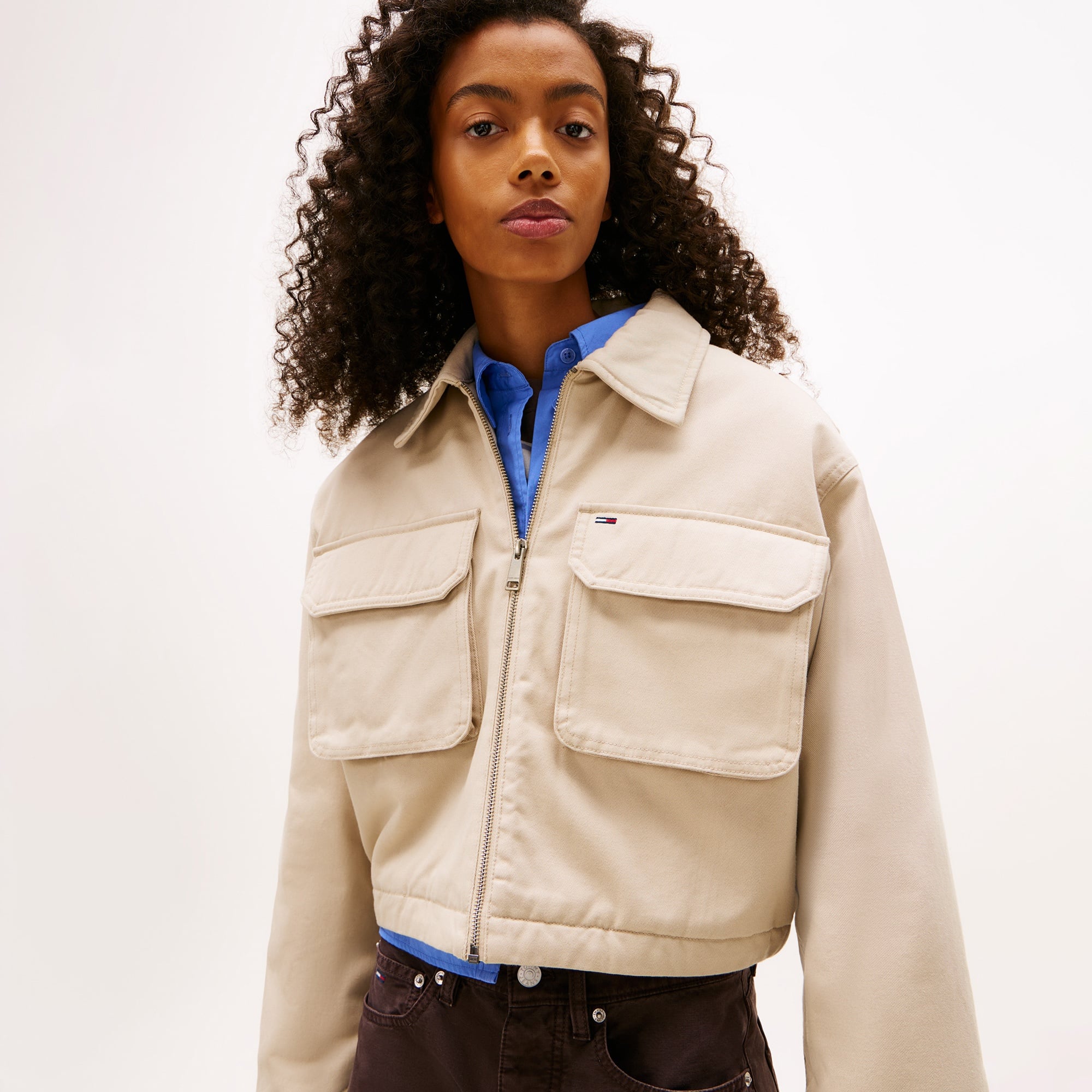 Tommy Hilfiger Cropped Workwear Kadın Bej Ceket