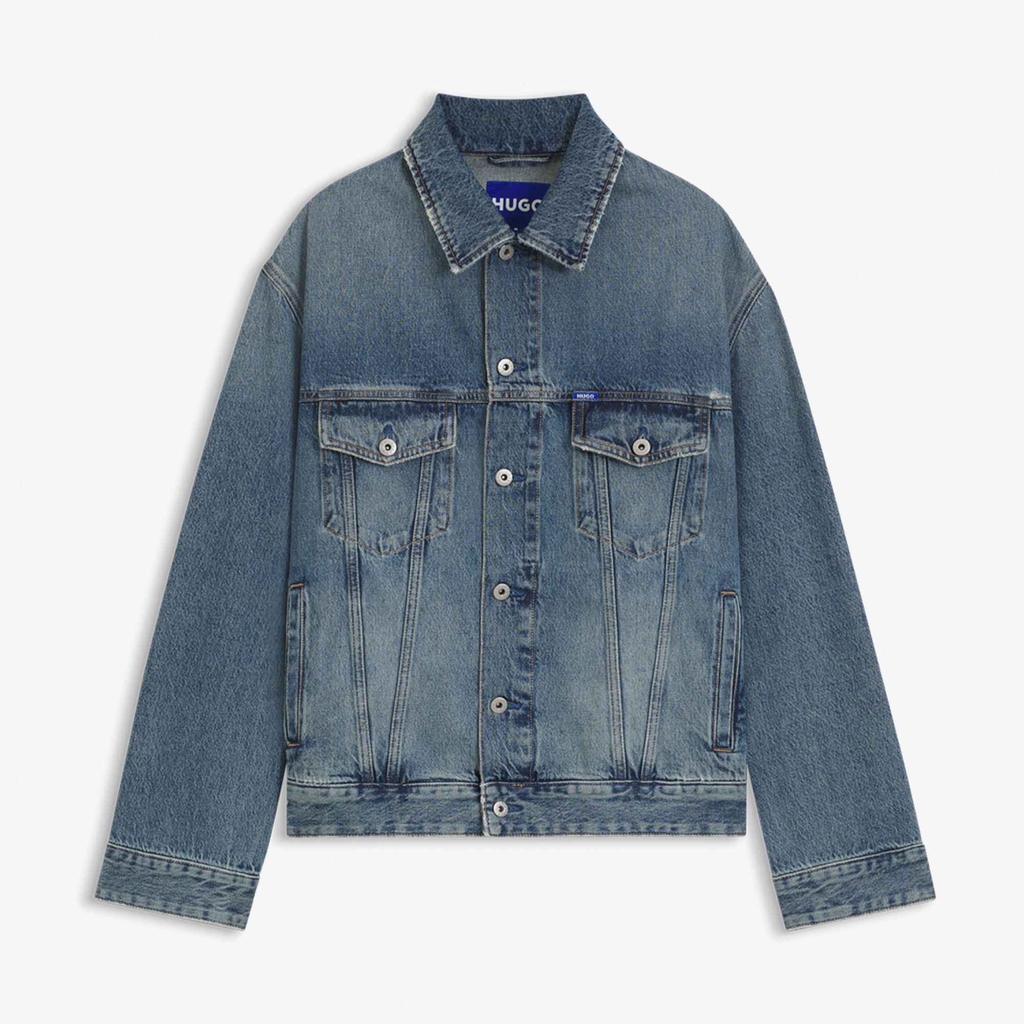 Hugo Loose Fit Stonewashed Erkek Mavi Denim Ceket