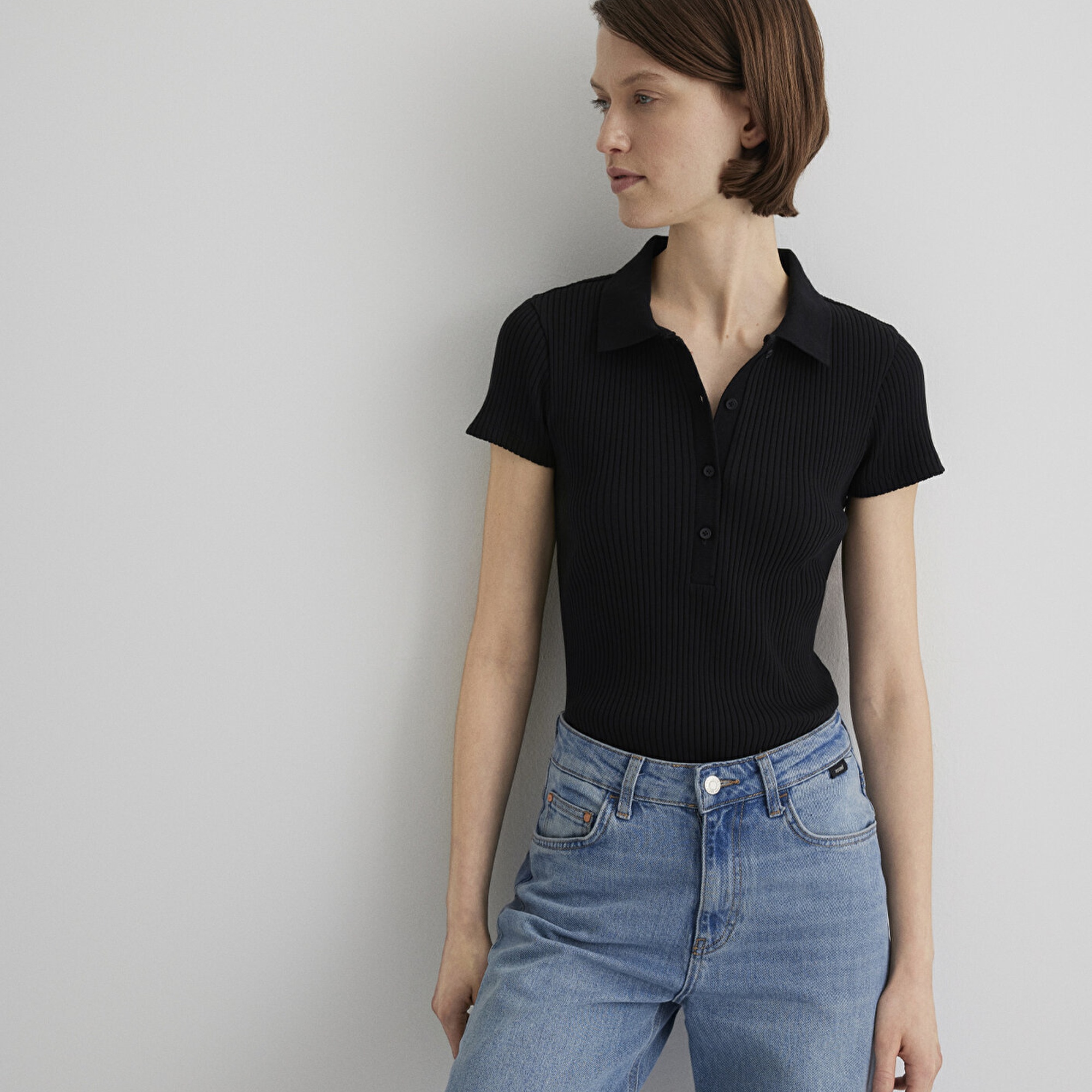 Mavi Siyah Polo Tişört Fitted / Vücuda Oturan Kesim 1613120-900