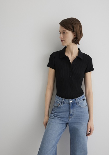  Mavi Siyah Polo Tişört Fitted / Vücuda Oturan Kesim 1613120-900