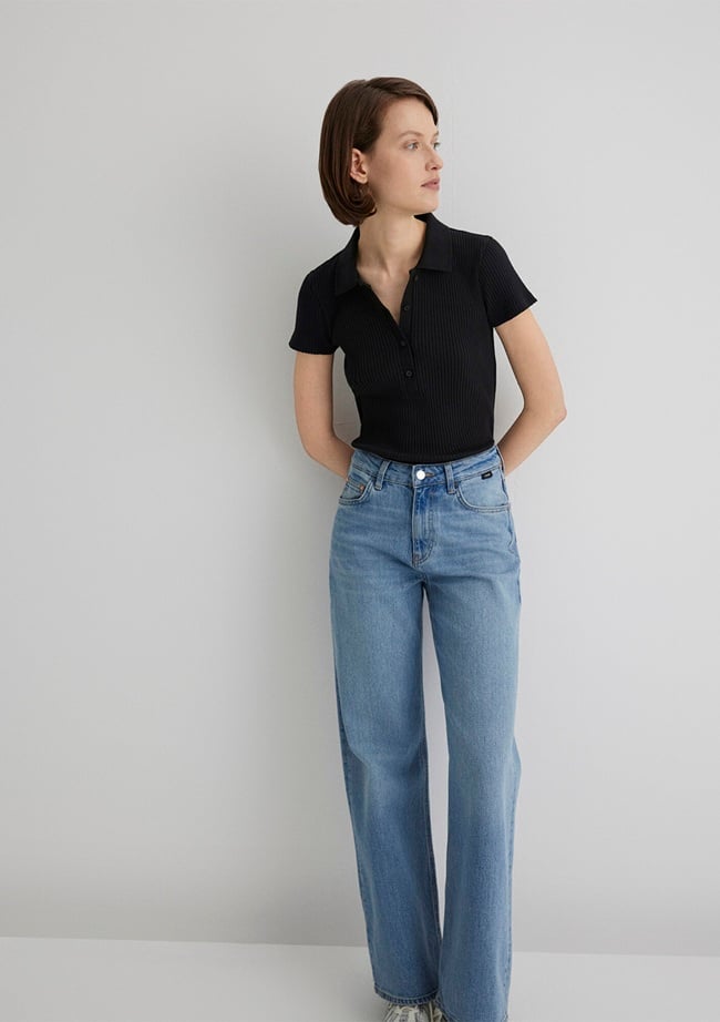  Mavi Siyah Polo Tişört Fitted / Vücuda Oturan Kesim 1613120-900