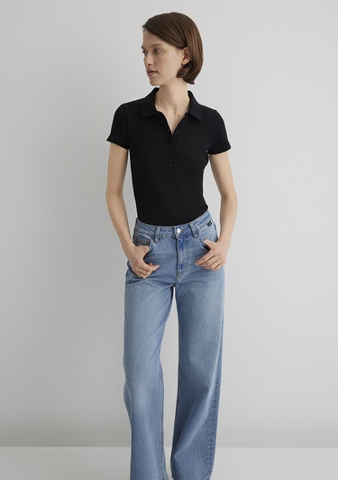  Mavi Siyah Polo Tişört Fitted / Vücuda Oturan Kesim 1613120-900