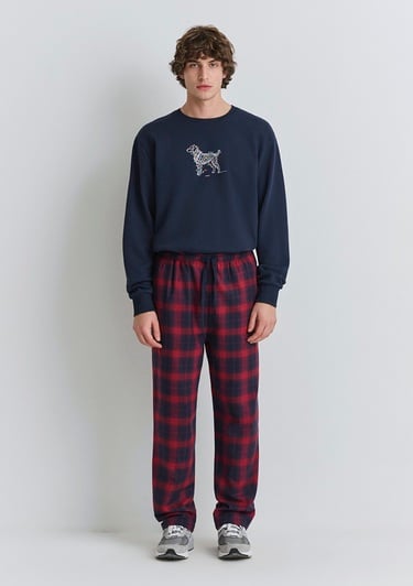  Mavi Yılbaşı Temalı Ekose Pantolon 0010570-84538
