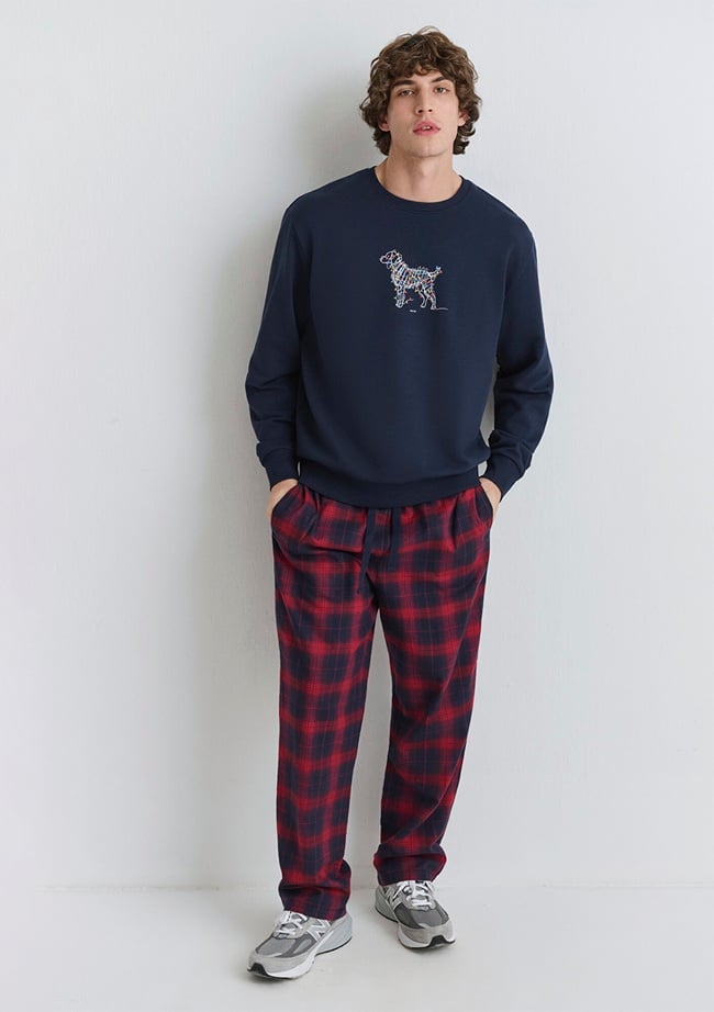  Mavi Yılbaşı Temalı Ekose Pantolon 0010570-84538