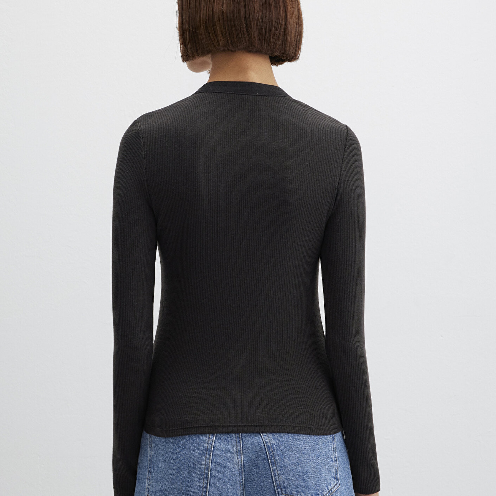 Mavi Uzun Kollu Kahverengi Tişört Fitted / Vücuda Oturan Kesim 1613839-70262