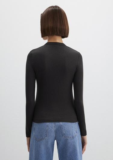  Mavi Uzun Kollu Kahverengi Tişört Fitted / Vücuda Oturan Kesim 1613839-70262