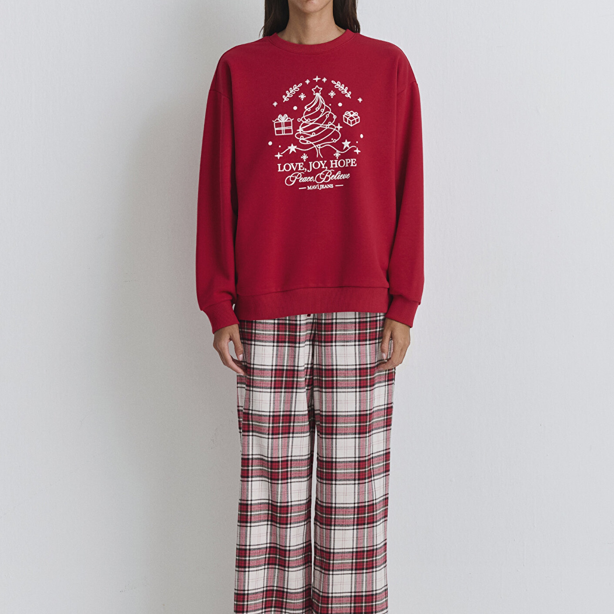 Mavi Yılbaşı Temalı Kırmızı Sweatshirt 1S10507-70390