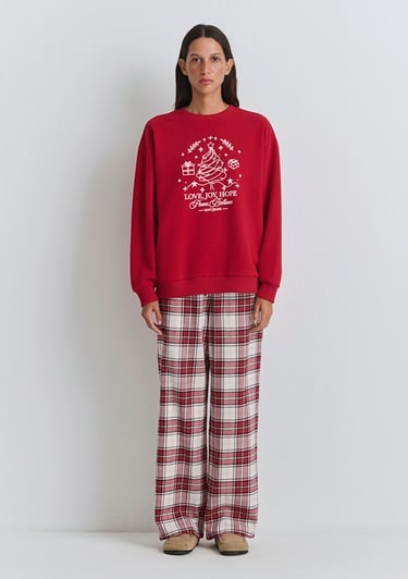  Mavi Yılbaşı Temalı Kırmızı Sweatshirt 1S10507-70390