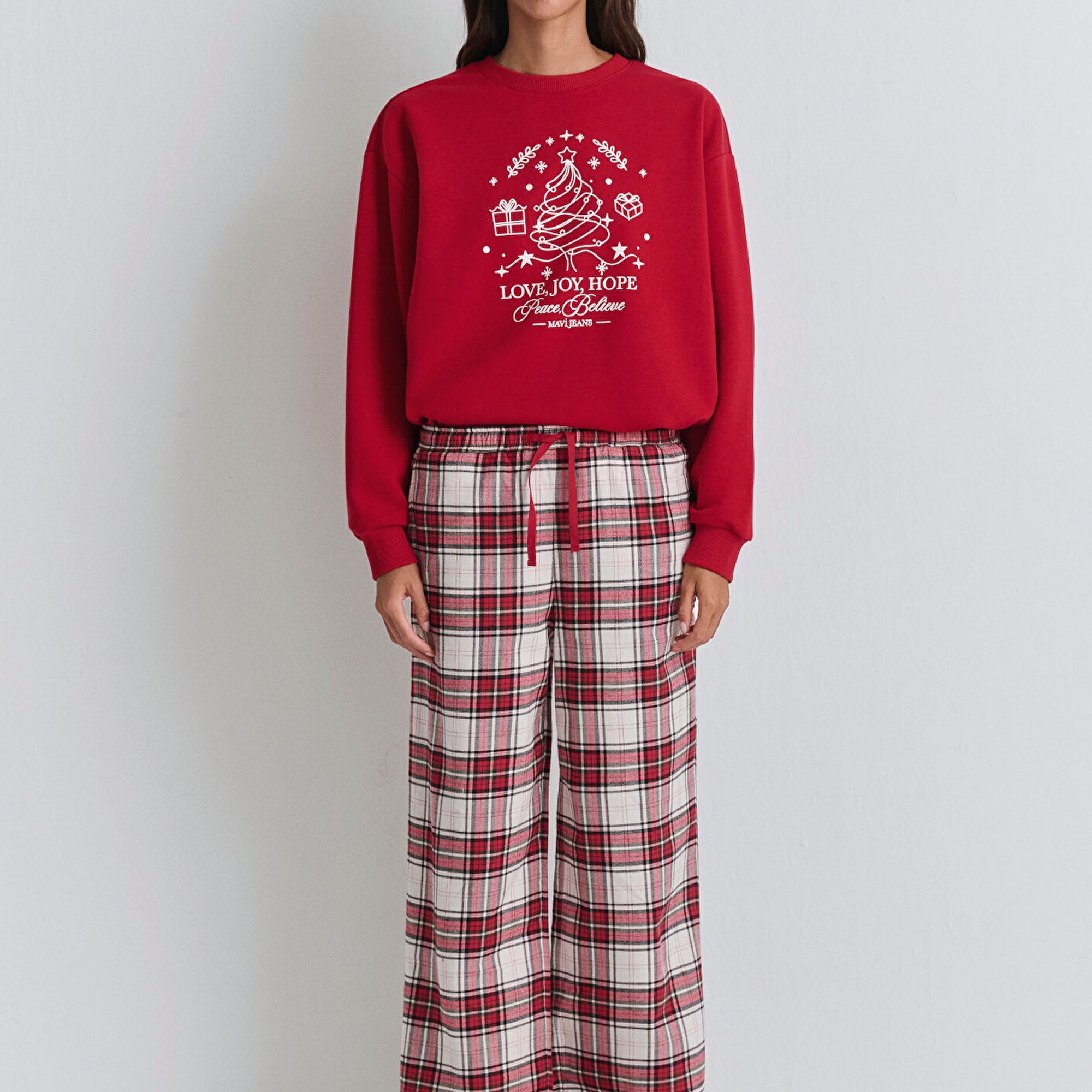 Mavi Yılbaşı Temalı Ekose Pantolon 1011168-80638