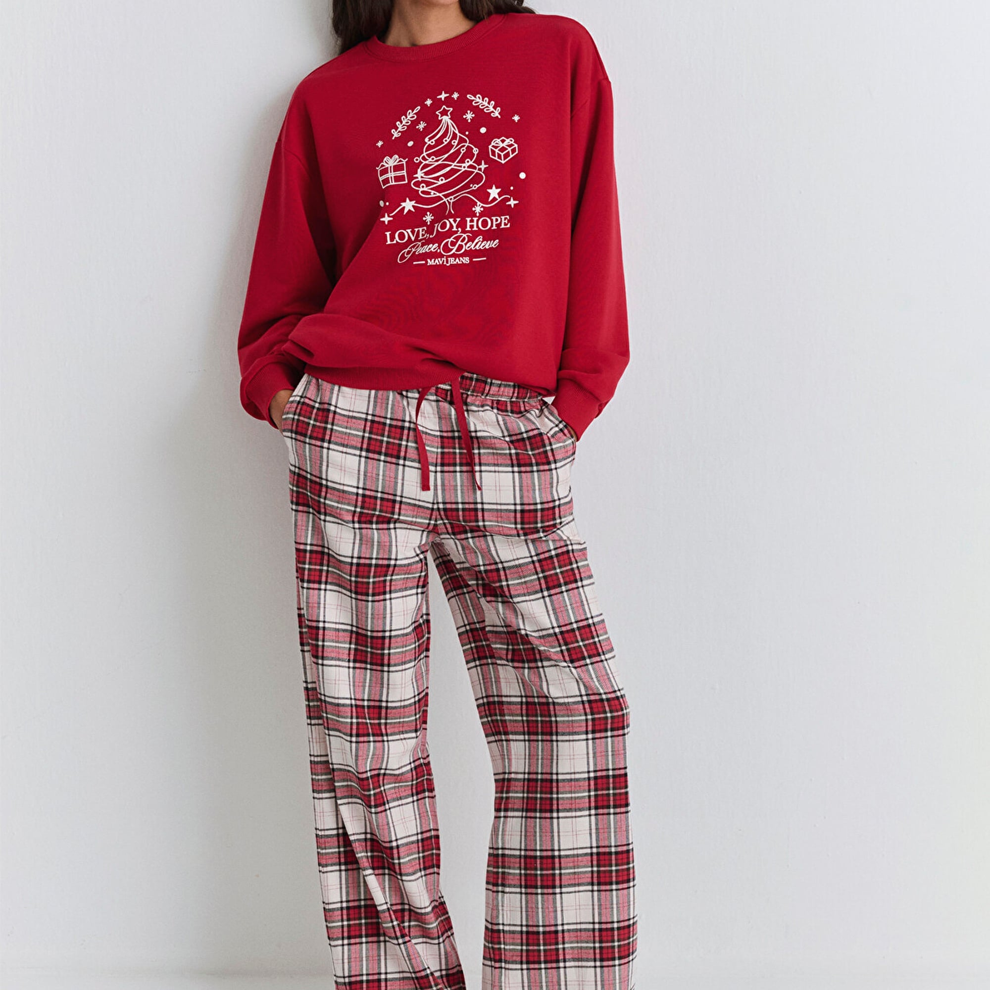 Mavi Yılbaşı Temalı Ekose Pantolon 1011168-80638