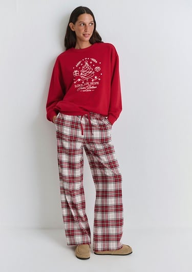  Mavi Yılbaşı Temalı Ekose Pantolon 1011168-80638