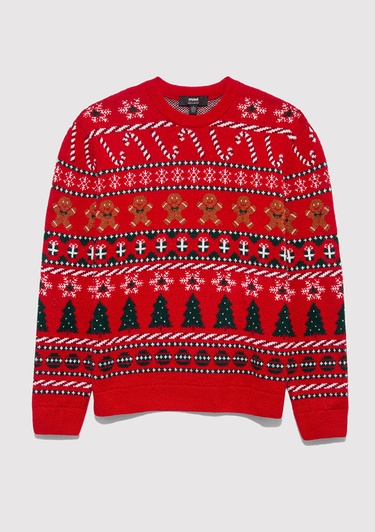  Mavi Yılbaşı Temalı Kırmızı Kazak Regular Fit / Normal Kesim 0710403-85905