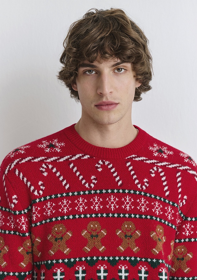  Mavi Yılbaşı Temalı Kırmızı Kazak Regular Fit / Normal Kesim 0710403-85905