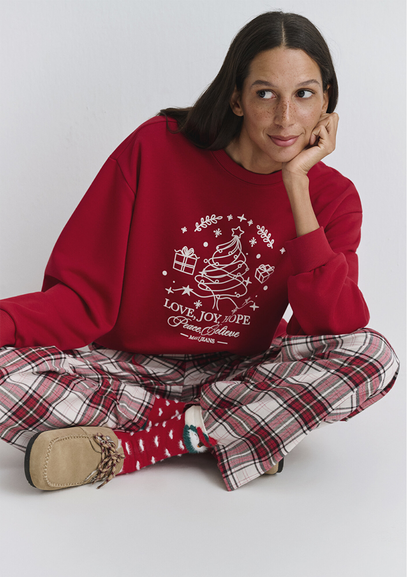  Mavi Yılbaşı Temalı Ekose Pantolon 1011168-80638