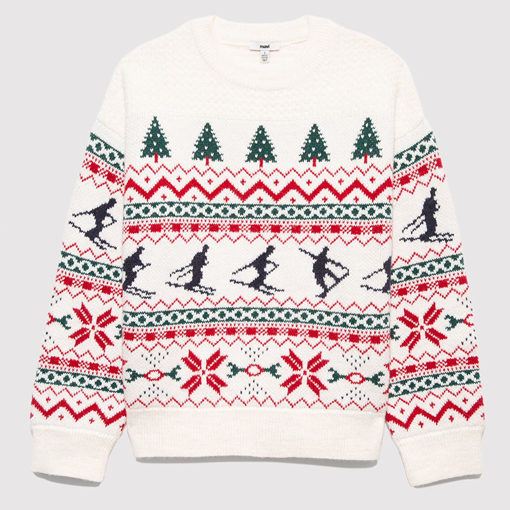 Mavi Yılbaşı Temalı Ekru Kazak Loose Fit / Bol Rahat Kesim 1710860-70057