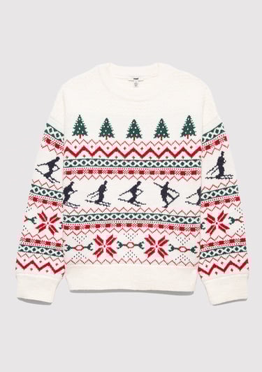  Mavi Yılbaşı Temalı Ekru Kazak Loose Fit / Bol Rahat Kesim 1710860-70057