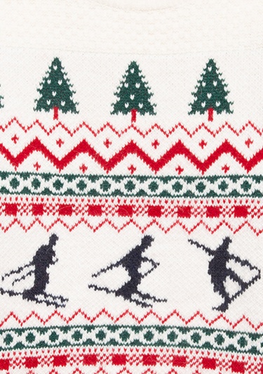  Mavi Yılbaşı Temalı Ekru Kazak Loose Fit / Bol Rahat Kesim 1710860-70057