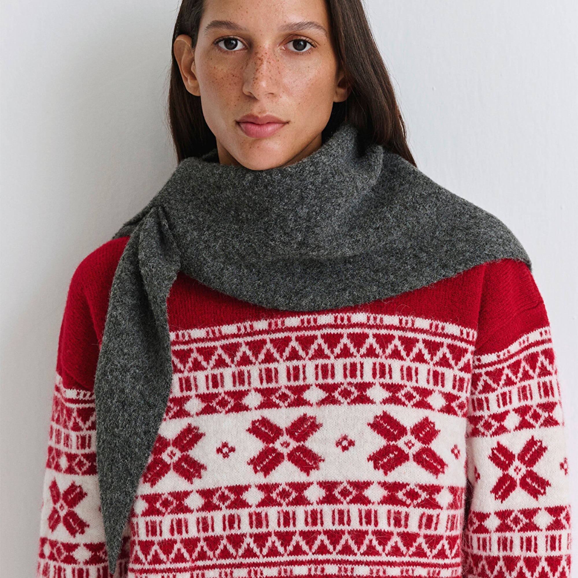 Mavi Yılbaşı Temalı Kırmızı Kazak Loose Fit / Bol Rahat Kesim 1710869-70057