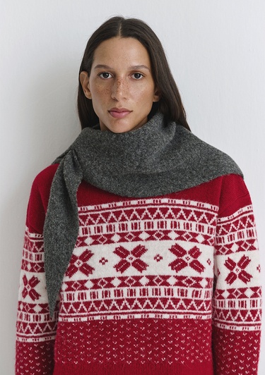  Mavi Yılbaşı Temalı Kırmızı Kazak Loose Fit / Bol Rahat Kesim 1710869-70057