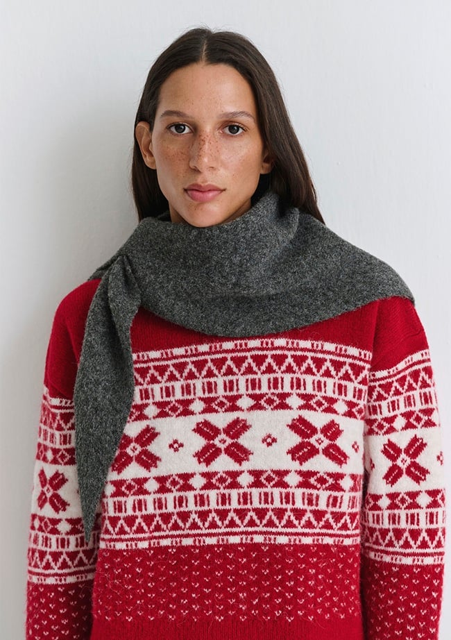  Mavi Yılbaşı Temalı Kırmızı Kazak Loose Fit / Bol Rahat Kesim 1710869-70057