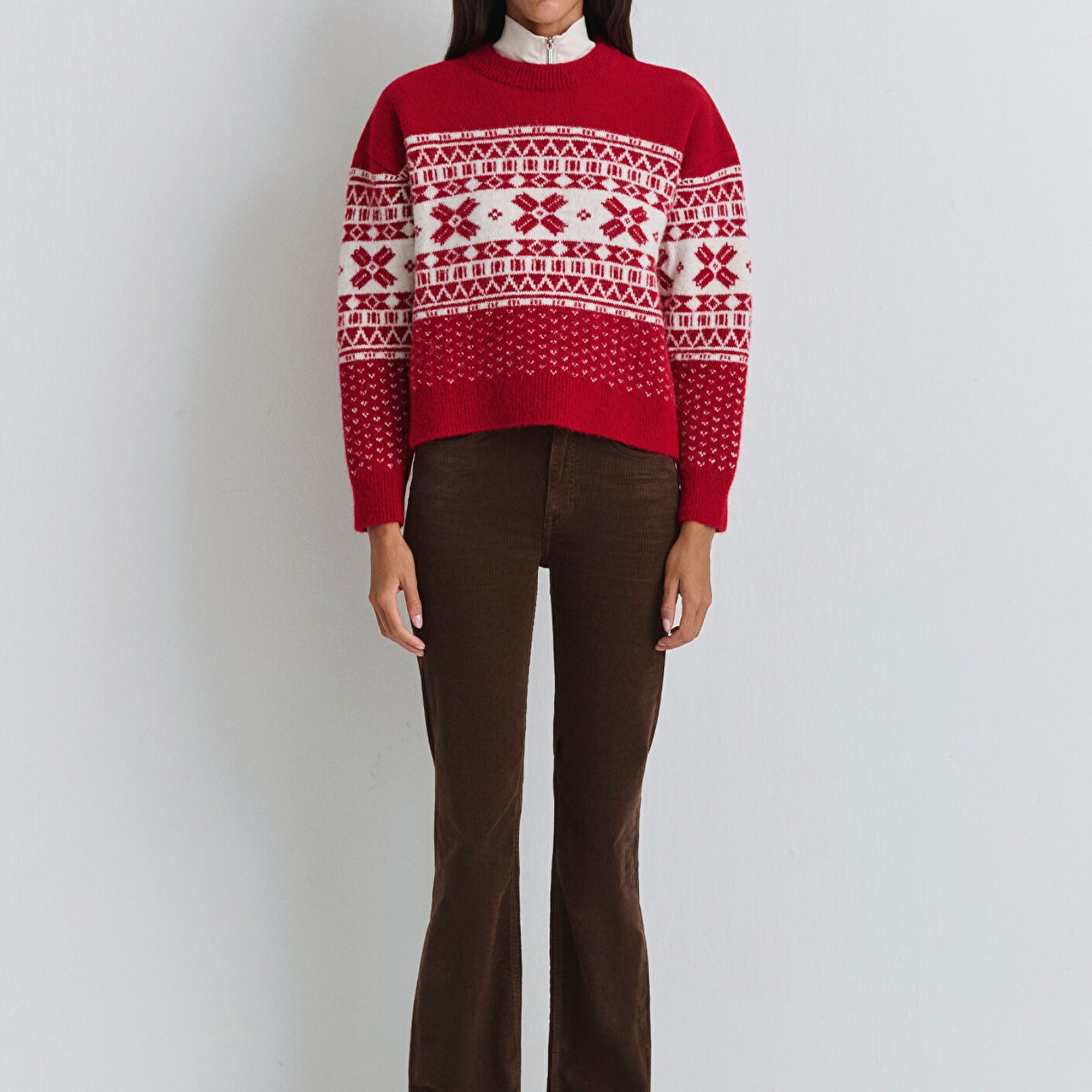 Mavi Yılbaşı Temalı Kırmızı Kazak Loose Fit / Bol Rahat Kesim 1710869-70057