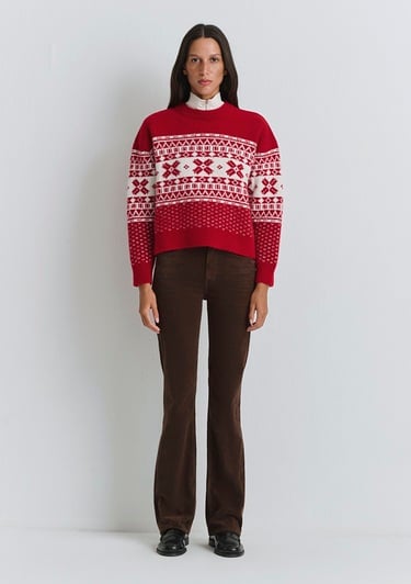  Mavi Yılbaşı Temalı Kırmızı Kazak Loose Fit / Bol Rahat Kesim 1710869-70057