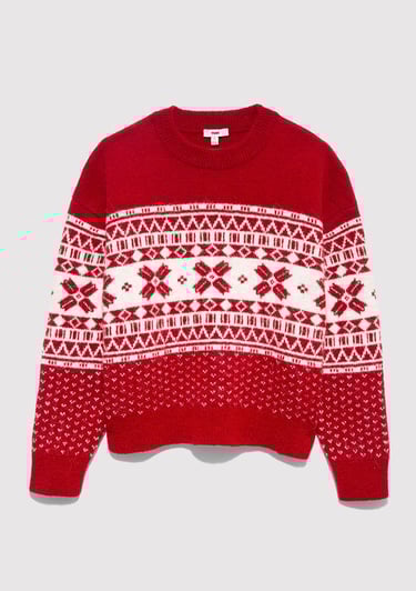  Mavi Yılbaşı Temalı Kırmızı Kazak Loose Fit / Bol Rahat Kesim 1710869-70057