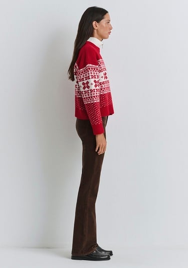  Mavi Yılbaşı Temalı Kırmızı Kazak Loose Fit / Bol Rahat Kesim 1710869-70057