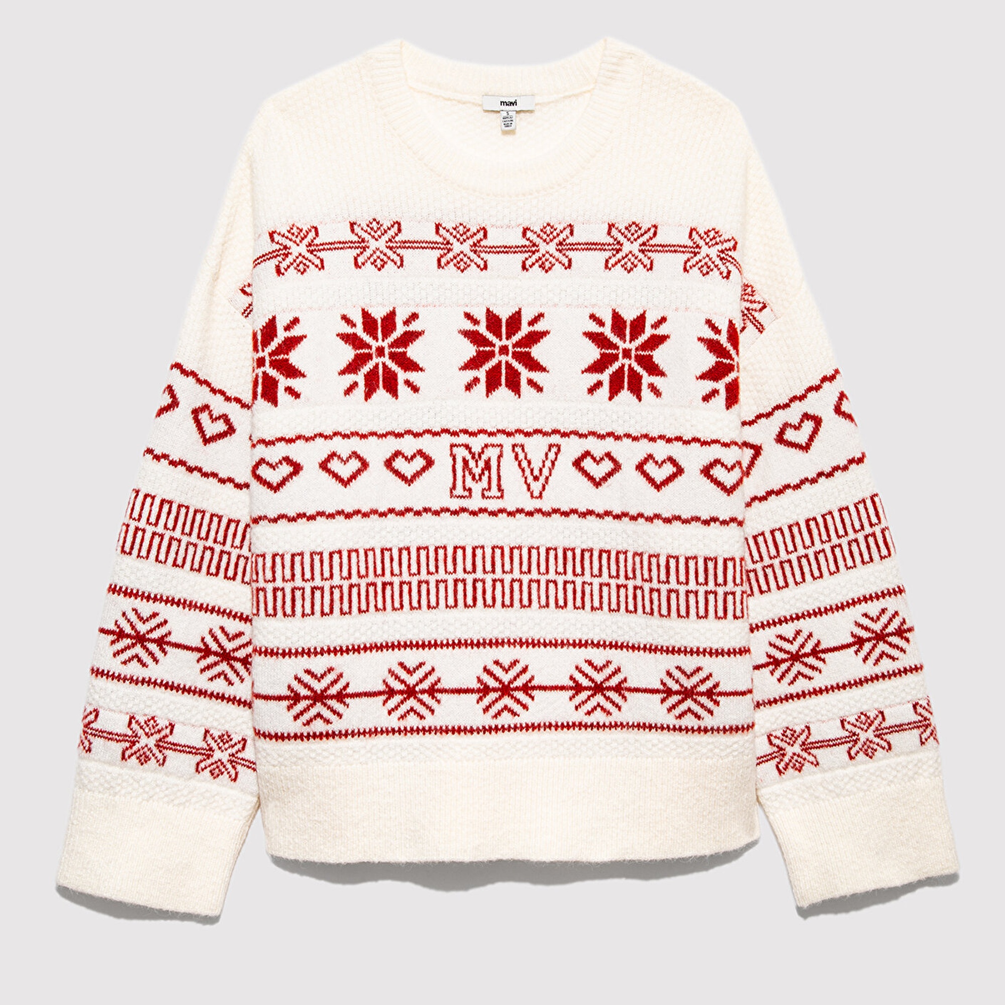 Mavi Yılbaşı Temalı Ekru Kazak Oversize / Geniş Kesim 1710804-70057