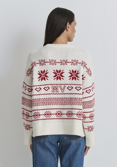  Mavi Yılbaşı Temalı Ekru Kazak Oversize / Geniş Kesim 1710804-70057